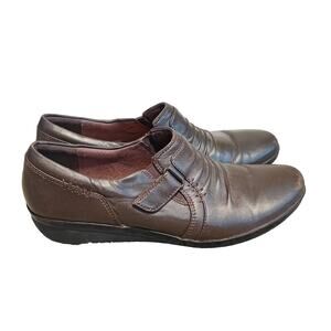 Clarks Womens 10 Dark Brown Everlay Coda Leather Slip on Loafer Comfort Shoes